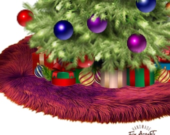 Handmade Faux Fur Christmas Tree Skirt – Plush Shag, Black, White, Red, Green