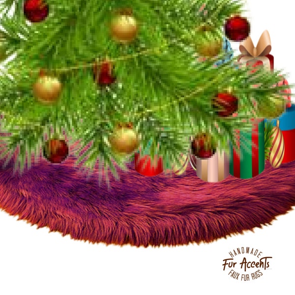 Soft Shaggy Faux Fur Christmas Tree Skirt - Thick Round White, Red, Green, Brown or Black, Ornaments, Decoration All I Want Fur Christmas -