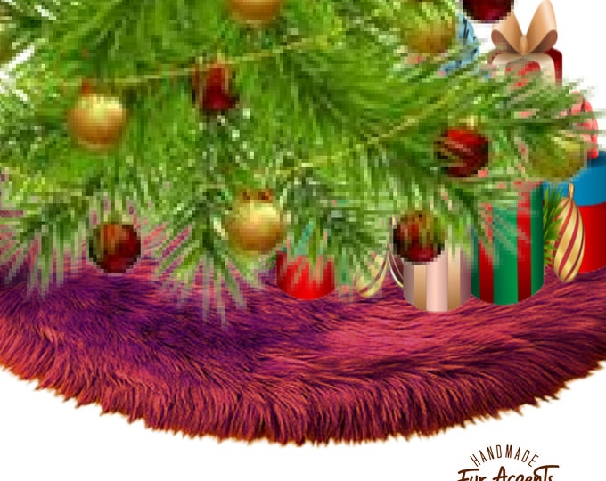 Soft Shaggy Faux Fur Christmas Tree Skirt - Thick Round White, Red, Green, Brown or Black, Ornaments, Decoration All I Want Fur Christmas -