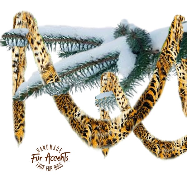 Faux Fur Christmas Tree Garland - Swag - Fireplace Mantle Decor - Bannister Decoration - Holiday Ornament - Leopard, Black or Brown, Colors