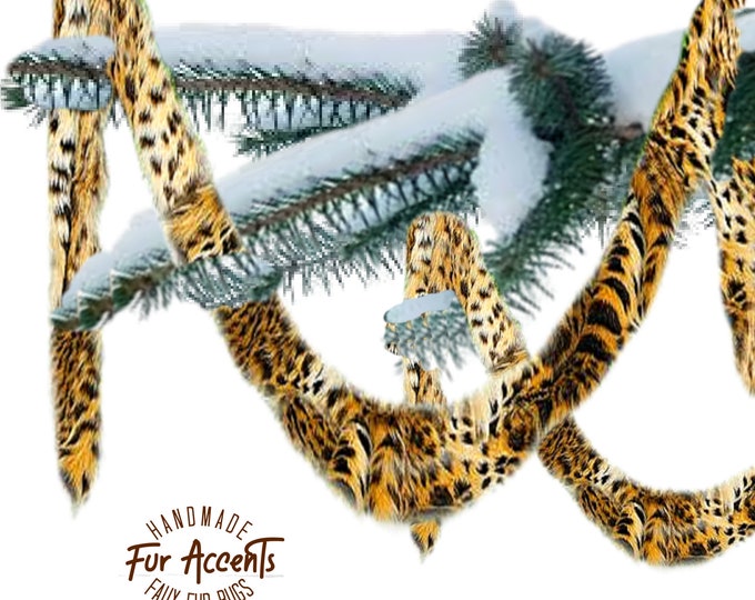 Faux Fur Christmas Tree Garland - Swag - Fireplace Mantle Decor - Bannister Decoration - Holiday Ornament - Leopard, Black or Brown, Colors