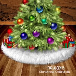Soft Faux Fur Tree Skirt, Thick Round Shag, Christmas Ornament, Holiday Decoration, White  Purple Red Green - All I Want Fur Christmas -