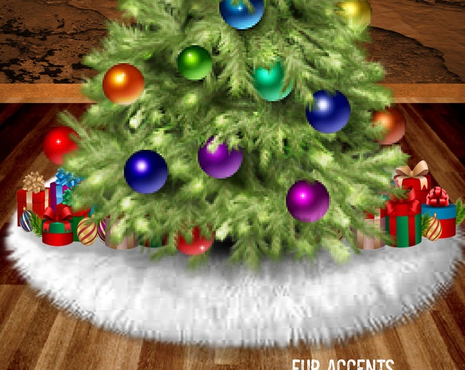 Soft Faux Fur Tree Skirt, Thick Round Shag, Christmas Ornament, Holiday Decoration, White  Purple Red Green - All I Want Fur Christmas -