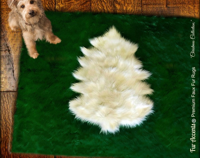 All I Want Fur Christmas - Soft Faux Fur Tree Skirt Area Accent Rug - All Colors - Thick Shag - Pine Tree - Log Cabin Decor - Fur Accents