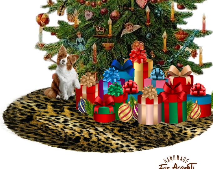 Soft Faux Fur Tree Skirt, Thick Round Leopard  Pattern, Christmas Ornament, Decoration, Garland, Swag, Rug All I Want Fur Christmas