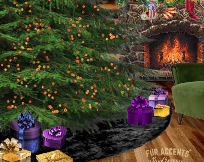 Shag Faux Fur Christmas Tree Garland - Black Tip Purple Swag - Fireplace Mantle Decor - Bannister Decoration - Holiday Ornament - 5' - 100'