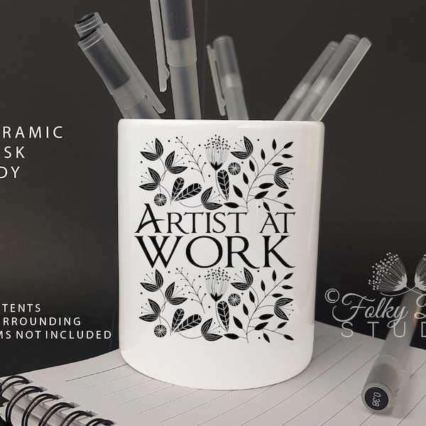 art student gift idea, desk tidy, pencil pot for artist, artist at work, artist gift idea, christmas gift, stocking filler