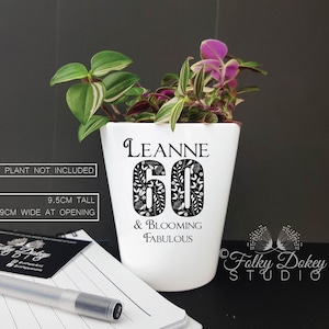 Cadeau du 60e anniversaire d'un ami, pot succulent, pot de cactus, 60 ans et fabuleux, floraison fabuleuse, jolie jardinière, cadeau personnalisé