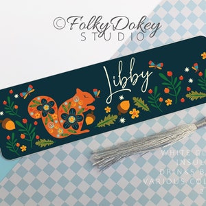 red squirrel print british wildlife design metal bookmark gift for her, animal lover bookmark small gift