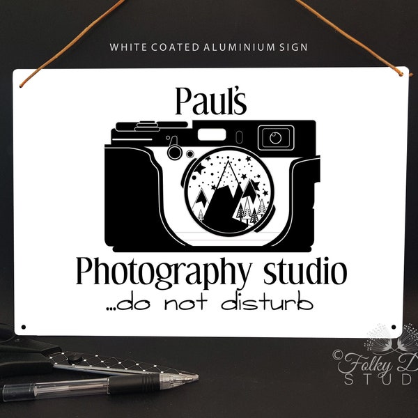 studio de photographie, signe de pièce, cadeau de photographe, cadeau personnalisé, signe de porte, signe en métal, idée de cadeau d’amusement, cadeau pour lui