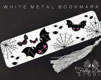 spooky bat print bookmark, halloween fall themed birthday gift, black bat, spider web print, book lover, reading gift