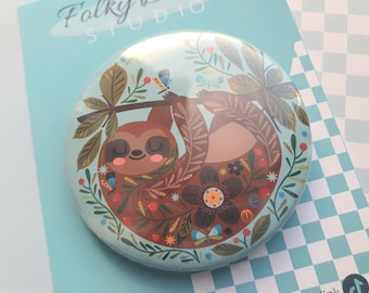 sloth badge, cute pin badge, sloth animal, badge with sloth, sloth pin badge, sloth gift idea