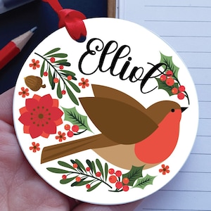 robin christmas bauble personalised ornament for son or daughter with robin red breast bird