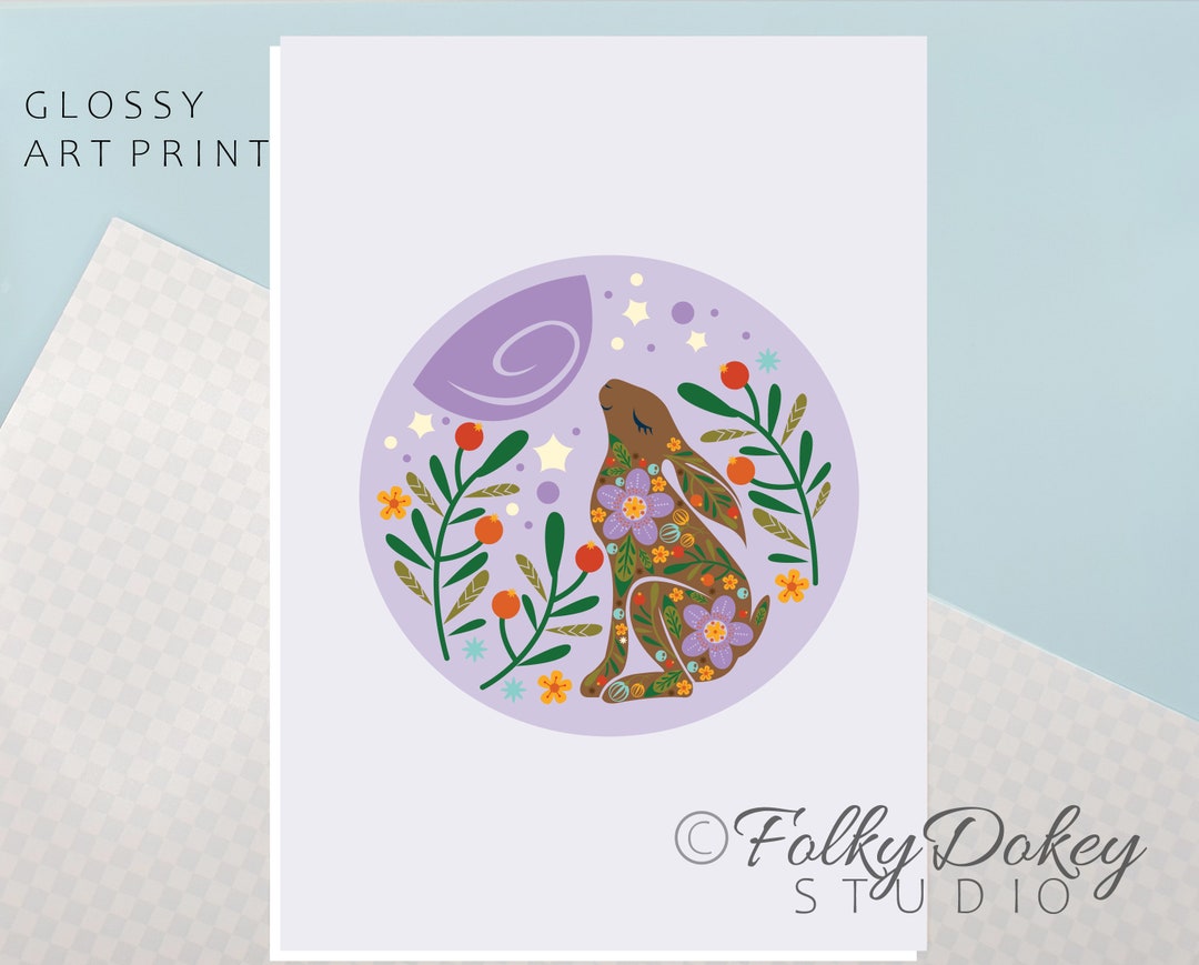 Pretty Moon Gazing Hare Folk Art Wall Art Poster Print for - Etsy UK
