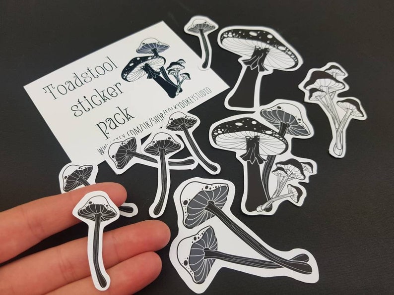 witchy stickers black and white mushroom stickers funghi stickers matt vinyl sticker vinyl decals Toadstool stickers laptop decals
