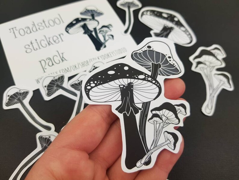 witchy stickers black and white mushroom stickers funghi stickers matt vinyl sticker vinyl decals Toadstool stickers laptop decals