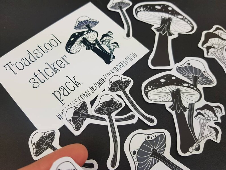 witchy stickers black and white mushroom stickers funghi stickers matt vinyl sticker vinyl decals Toadstool stickers laptop decals