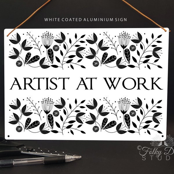 artists studio sign, artist at work wall print, artist gift, art student gift idea, metal door sign, christmas gift for an artist