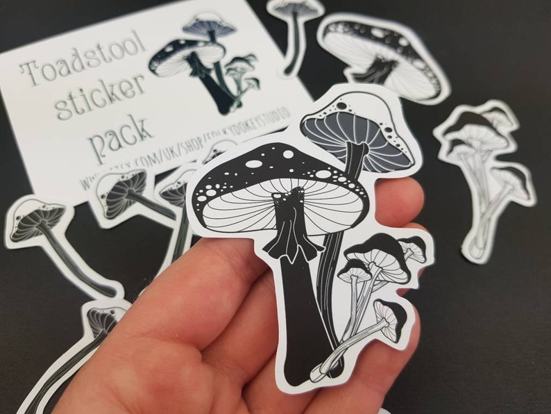 witchy stickers black and white mushroom stickers funghi stickers matt vinyl sticker vinyl decals Toadstool stickers laptop decals
