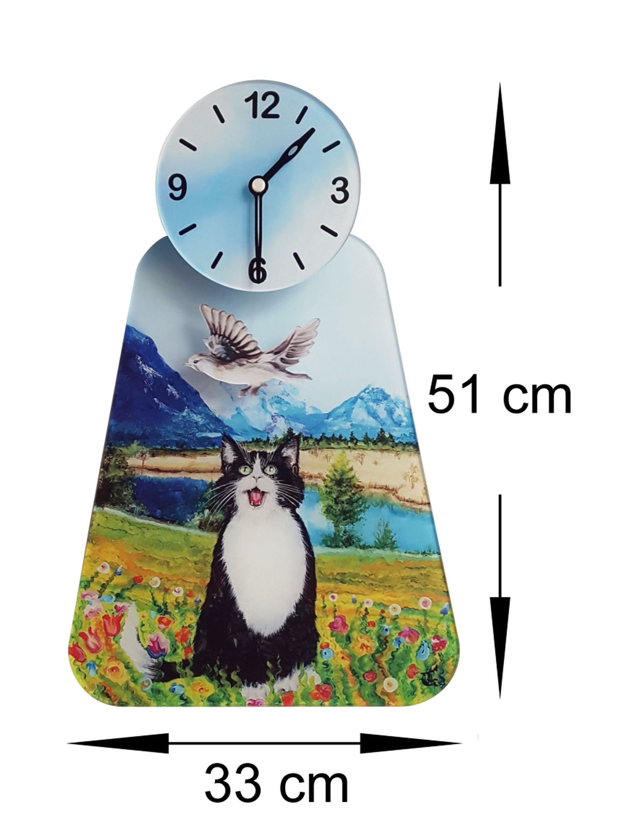 WinTaim Katzenuhr Wanduhr - Pendeluhr Mit Wedelndem Schwanz Schweigen
