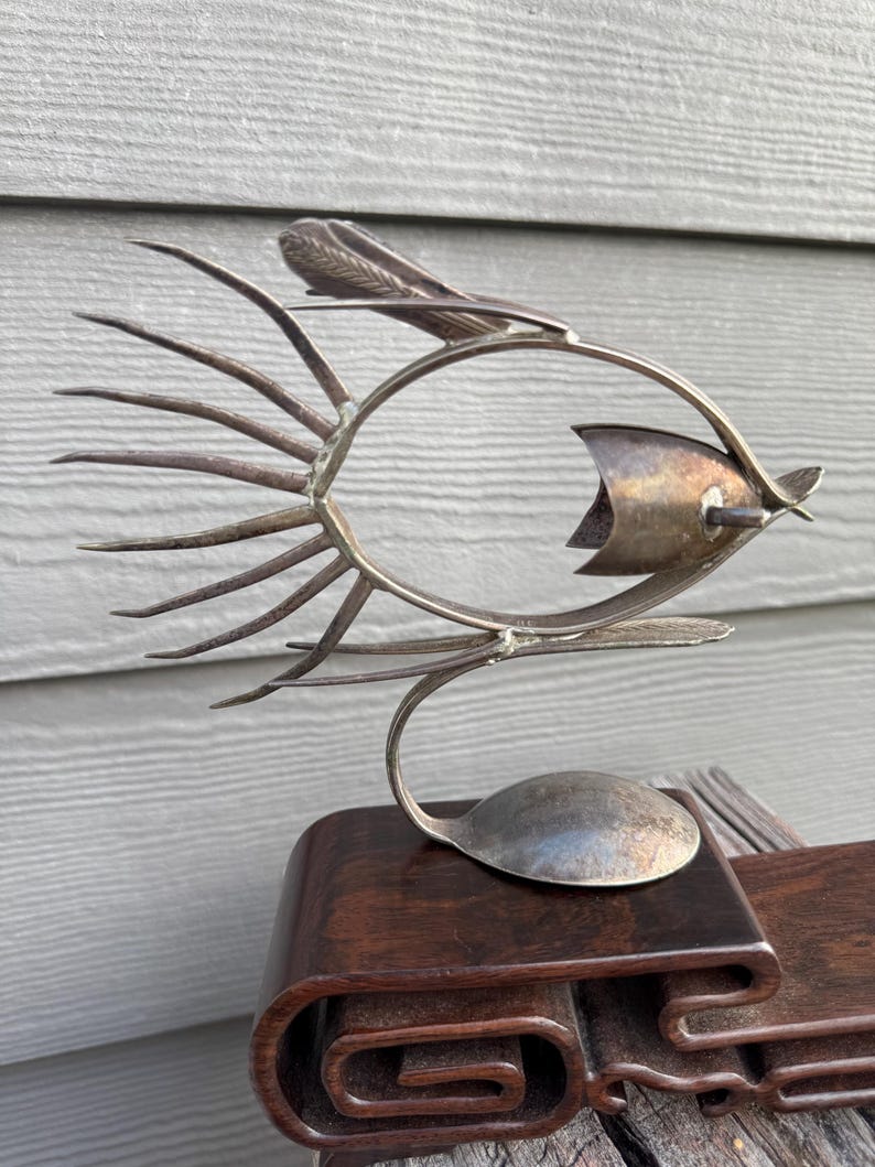 Vintage Silverware Fish Sculpture: Welded Stainless Steel Ocean Decor ...