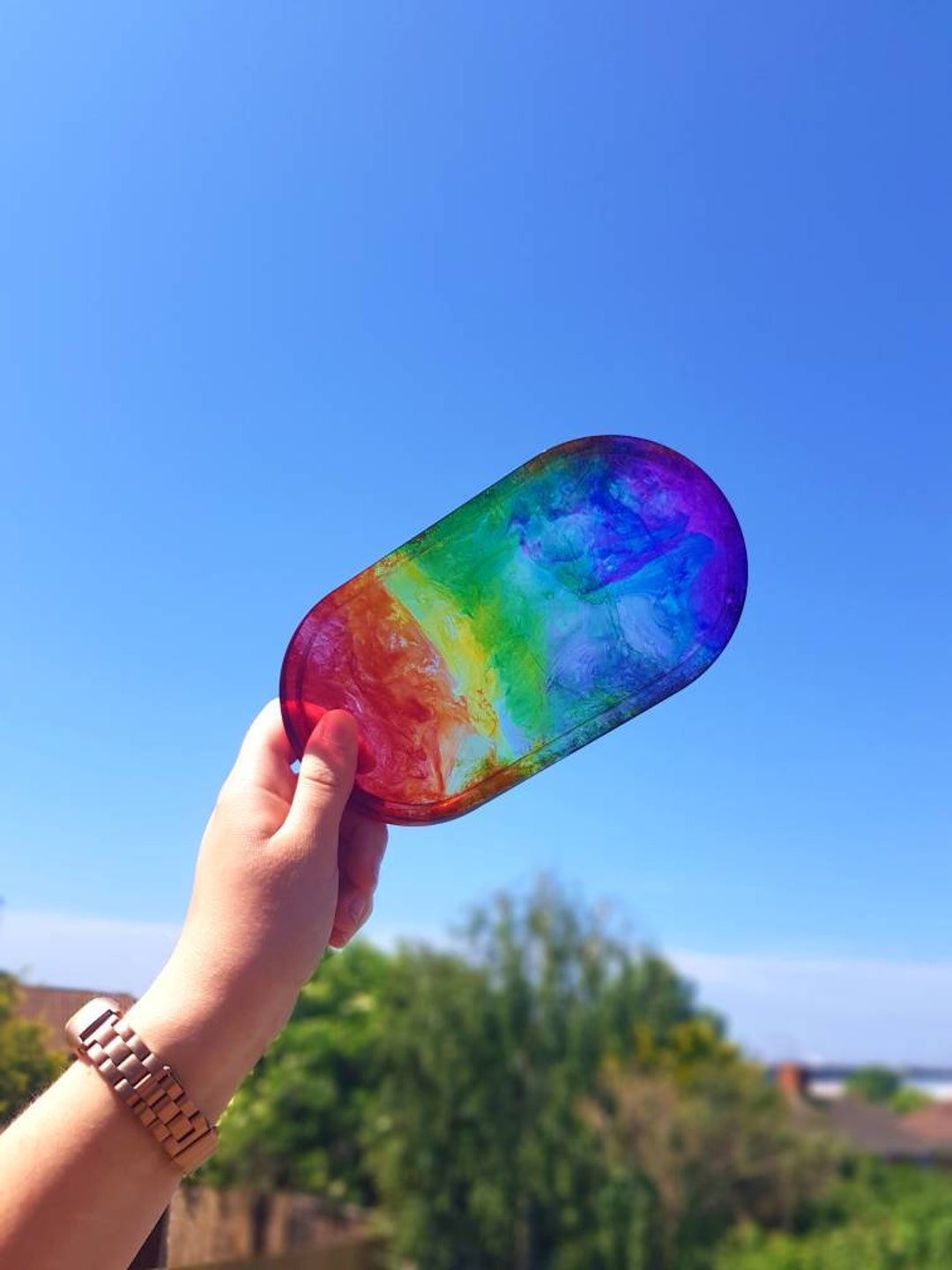 Rainbow Resin Trinket Tray Jewellery Tray Home Decor Tray Etsy UK