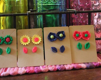 Multi-Color Flower Stud Earrings