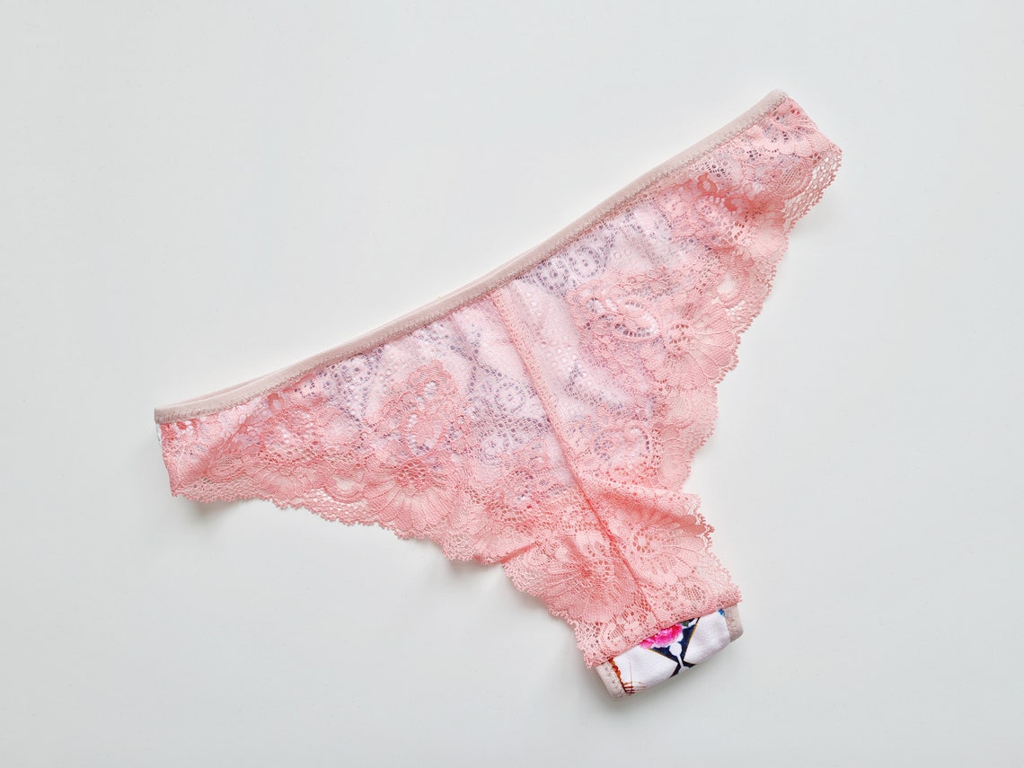 Tanga panties with peach color lace comfortable panties with | Etsy