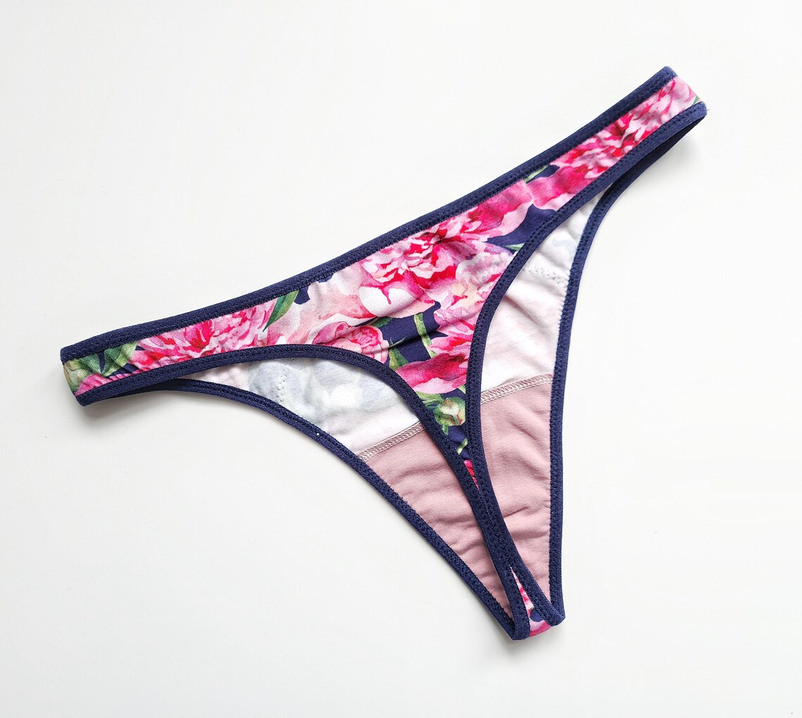 Thong panties from cotton jersey and lace flower print thong Etsy