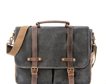 Waxed Canvas Leather Messenger Bag/cross Body Bag/mens Laptop | Etsy