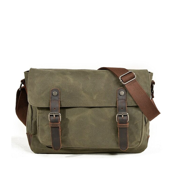 canvas and leather messenger bag