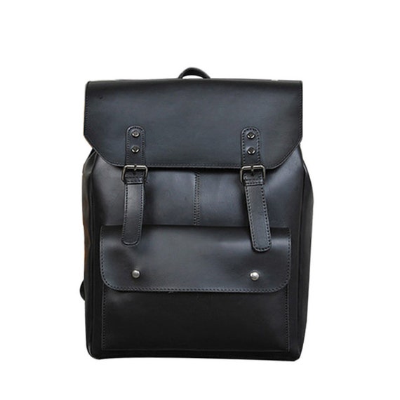 etsy black leather backpack