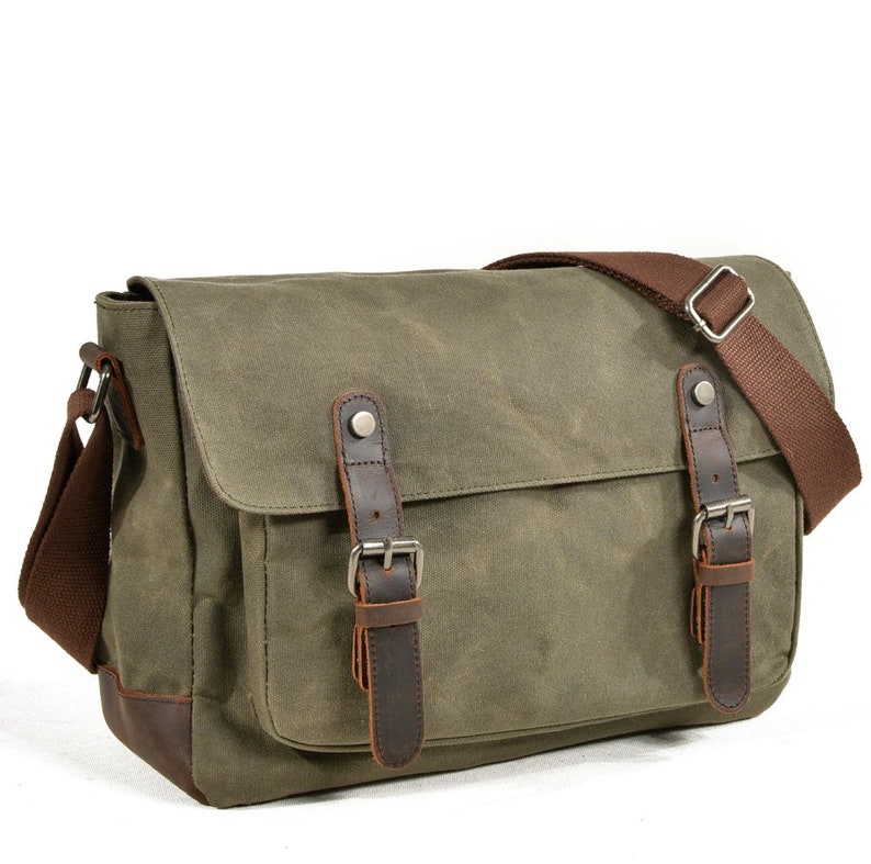 Waxed Canvas Leather Messenger Bag/cross Body Bag/mens Laptop Etsy