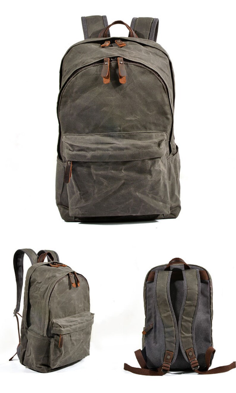 Wax Canvas Backpack Waxed Canvas Vintage Leather Backpack Etsy