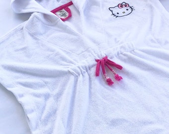 Hello Kitty Hooded Terry Bathrobe, Bathrobe for girls, Sanrio swim cover up, White Robe, Gift for a kid, Christmas gift for girls