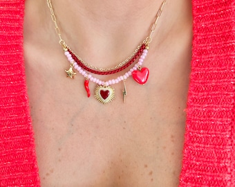 Cuore Necklace- gold plated necklace- paper clip charm necklace- valentines gift for her- heart shape necklace