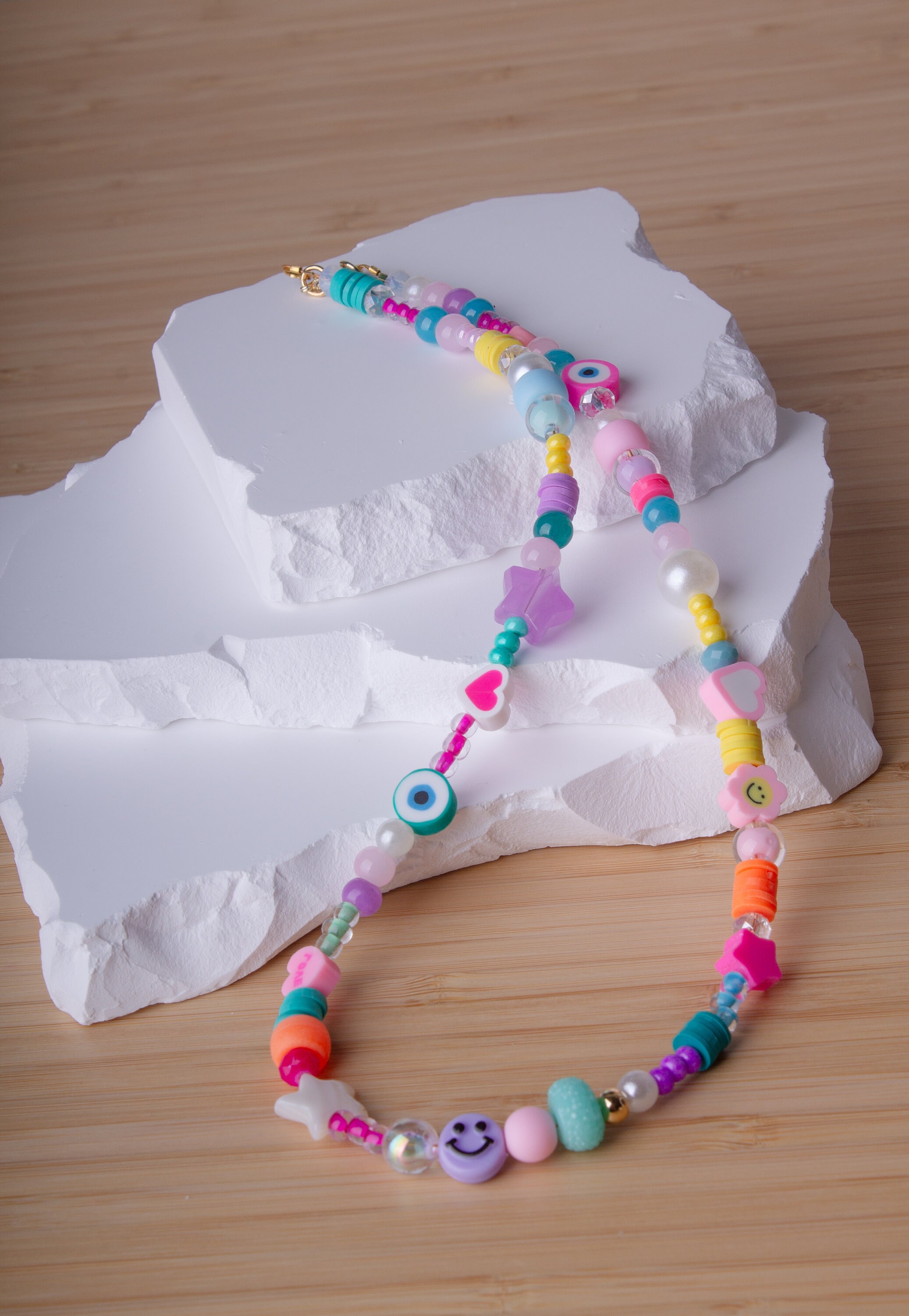 VVV☆SUMMER MIX SMILE BEADS NECKLACE Smiley Face Necklace, Happy Face Pearl Choker, Trendy Summer