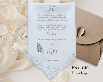 Mother of the Groom handkerchief from the Bride, wedding handkerchief from daughter in law, print, Mother of the groom gift from bride