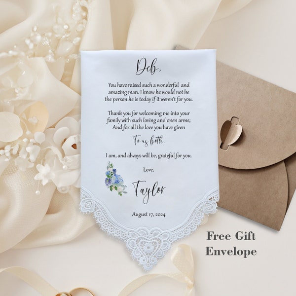 Mother of the Groom handkerchief from the Bride, wedding handkerchief from daughter in law, print, Mother of the groom gift from bride