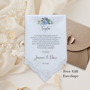 Daughter in law Gift from parents of the groom, Gift for daughter in law, wedding Handkerchiefs, custom wedding gift, Bridal Gift for Bride
