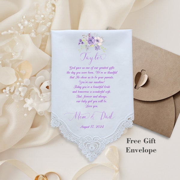 Bride Gift from parents, Gift for daughter, wedding Handkerchiefs, custom wedding gift, Bridal Gift for Bride, Personalised wedding