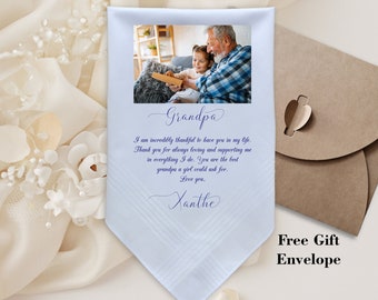 Grandpa of the Bride handkerchief with photo option, gift from the bride, wedding handkerchief from grand daughter to her grandpa, printed