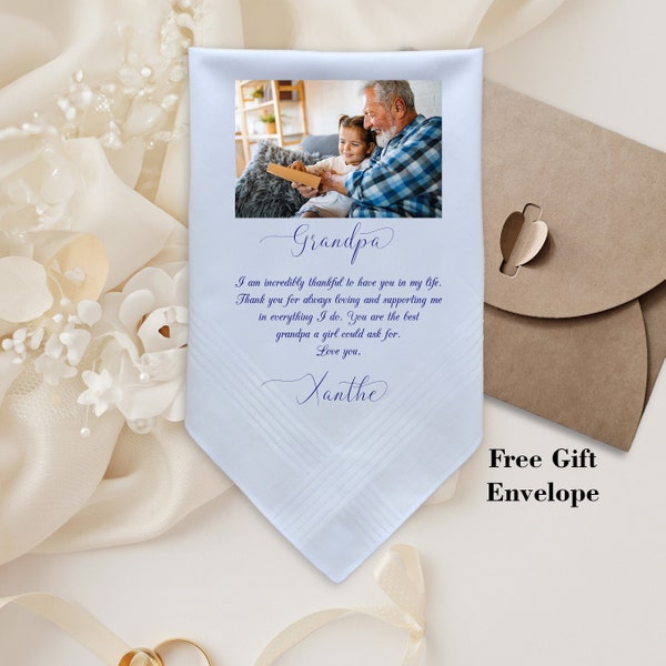 Grandpa of the Bride handkerchief with photo option, gift from the bride, wedding handkerchief from grand daughter to her grandpa, printed