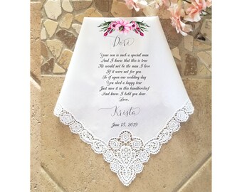 Personalized Wedding Handkerchief. Mother of  the Groom gift. Choose This Verse Or Use Your Own.  Custom handkerchief.