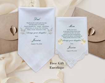 Cadeau pour la mère de la mariée, cadeau pour le père de la mariée, mouchoir de mariage personnalisé pour les parents de la mariée, cadeau de mariage d'une fille