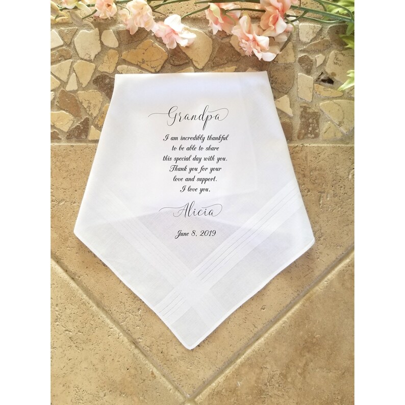 Printed Wedding Hankies-Gift for Grandfather Wedding Handkerchief Grandpa of the Bride Gift