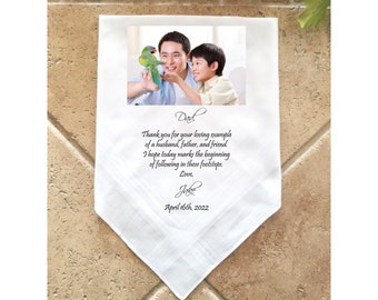 Father of the Groom Gift with Photo option from the Groom, Wedding Handkerchief, Wedding Hankies-Gift for Dad, Personalized gift from son