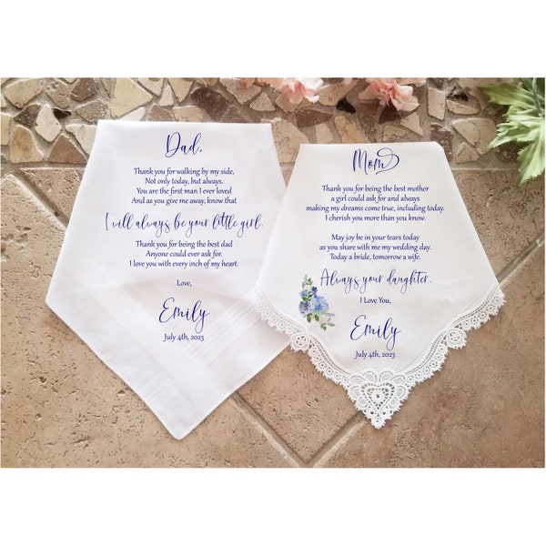 Mother of the Bride Gift & Father of the Bride Gift from the Bride, Mother of Bride Gift, wedding handkerchief from daughter