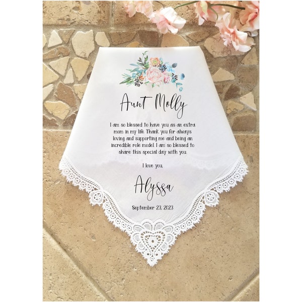 Aunt of the Bride Wedding Gift, Wedding Handkerchief Gift for Aunt from the Bride