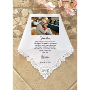 Grandma of the Bride Gift with photo option on wedding handkerchief, Personalized gift for Grandma of the Bride from Grand Daughter